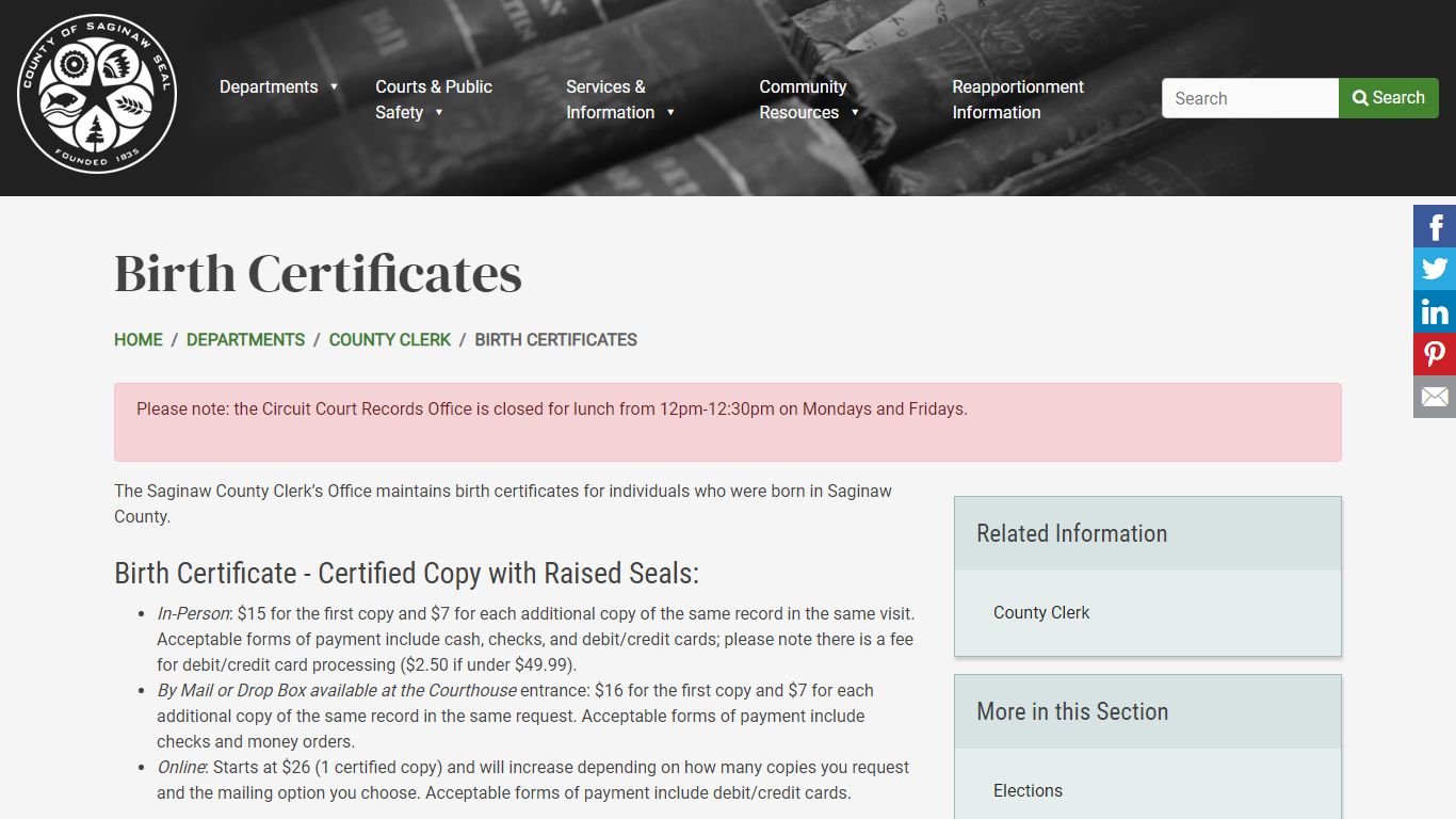 Birth Certificates | County of Saginaw, MI